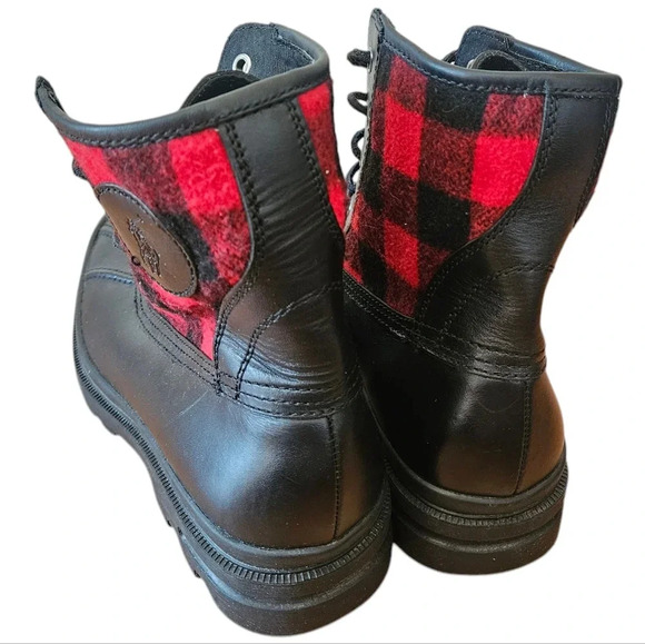 Polo Ralph Lauren Udel Men's Duck Lumberjack Leather Boot Black Red Plaid Sz 10. - Picture 9 of 16